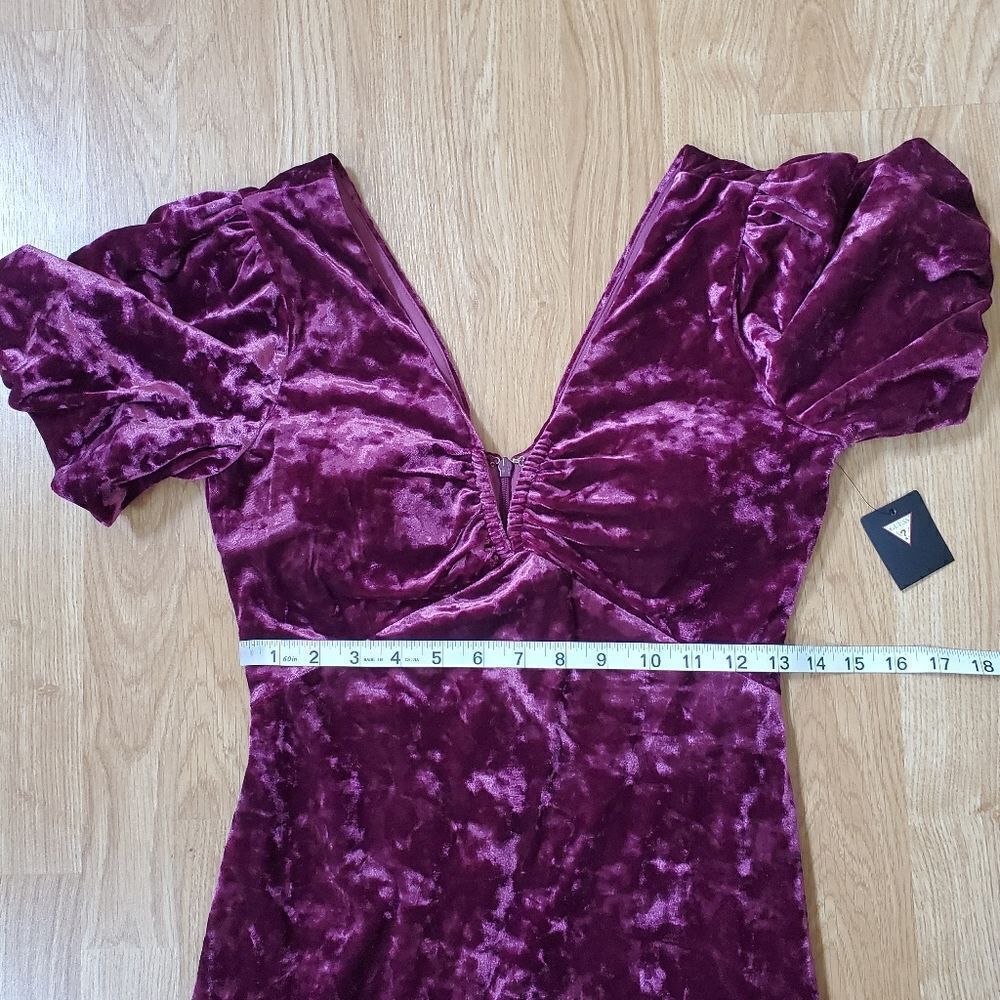 Guess Crushed Velvet Puff-Sleeve Dress Sz 4 - Picture 9 of 13